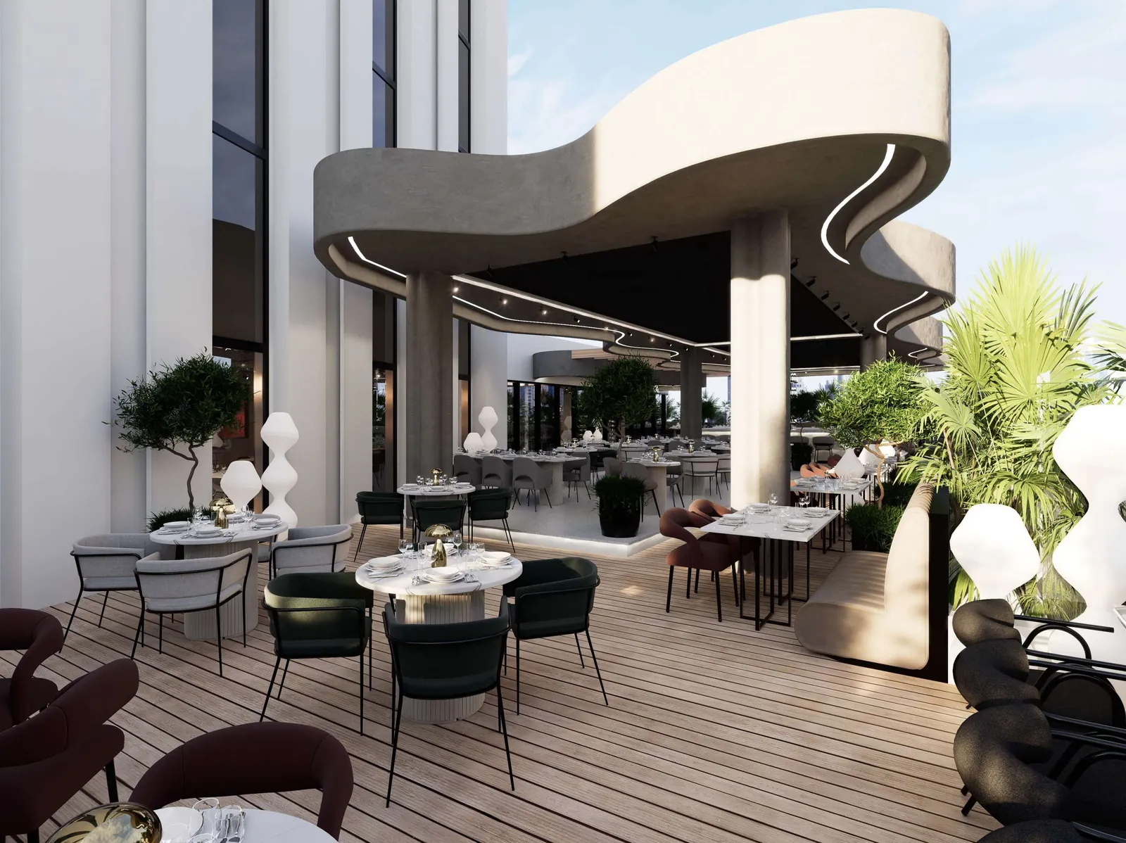 Rooftop restaurant seating, iT Malta