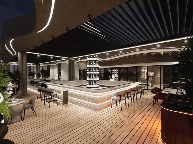 Rooftop bar counter and lounge seating, iT Malta — DIM Mobilya