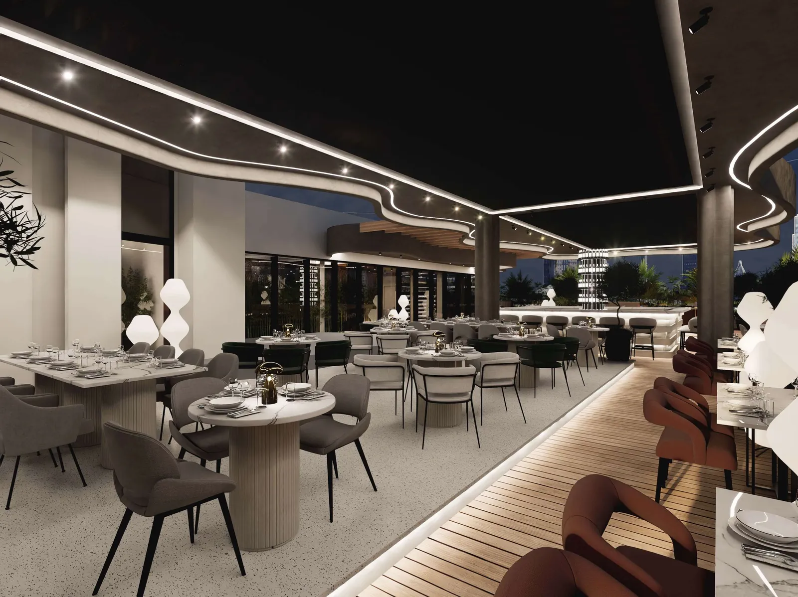 Restaurant dining seating on the rooftop terrace, iT Malta