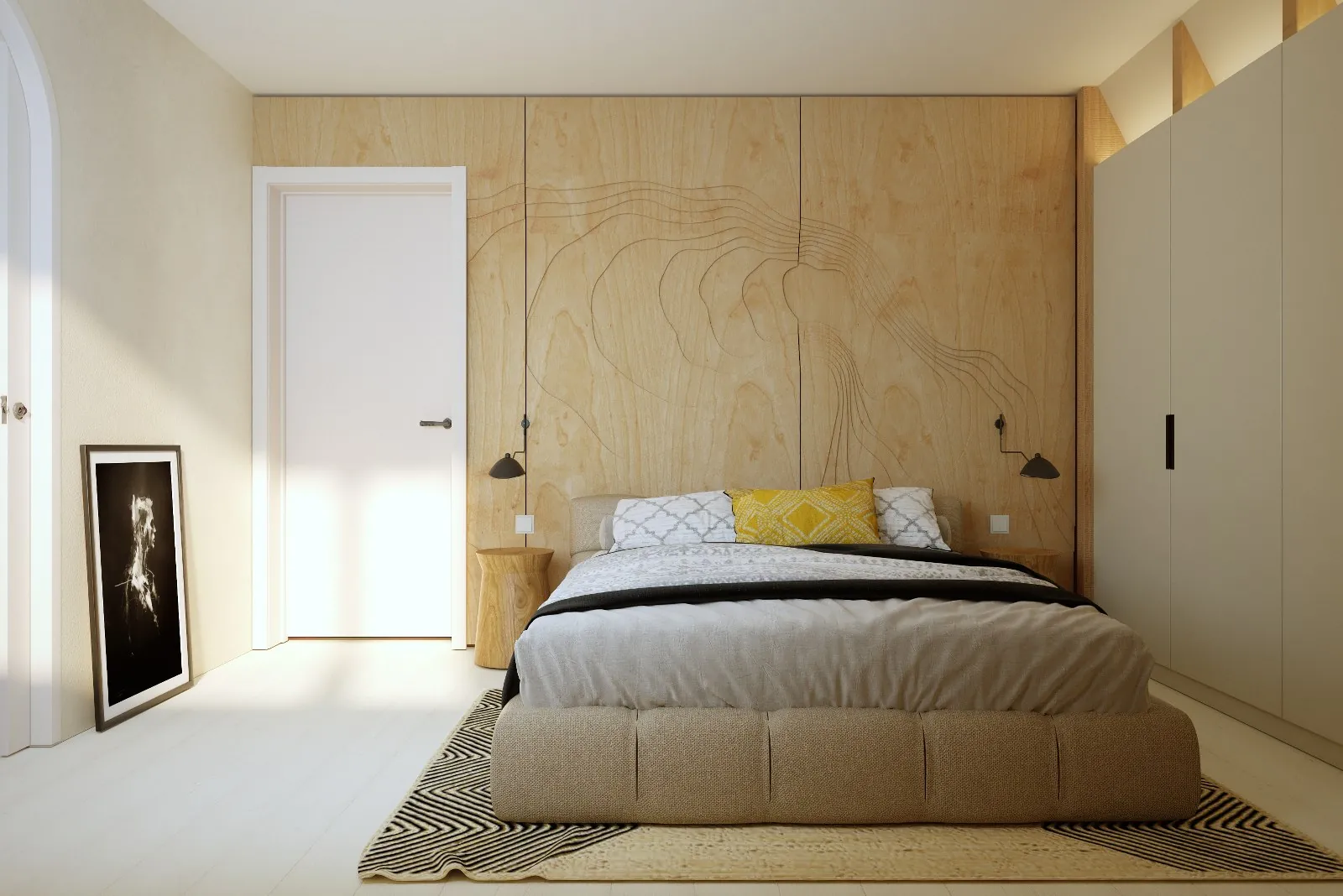Fitted wardrobe wall in a villa bedroom, Lyon, France