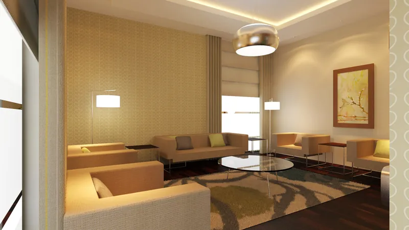 Majlis lounge with modular seating and warm lighting — DIM Mobilya