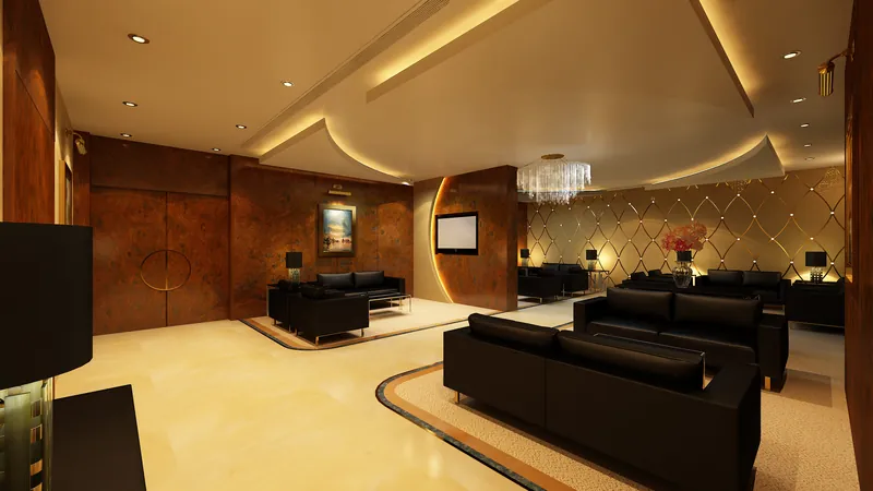Recreation lounge seating area with timber cladding — DIM Mobilya